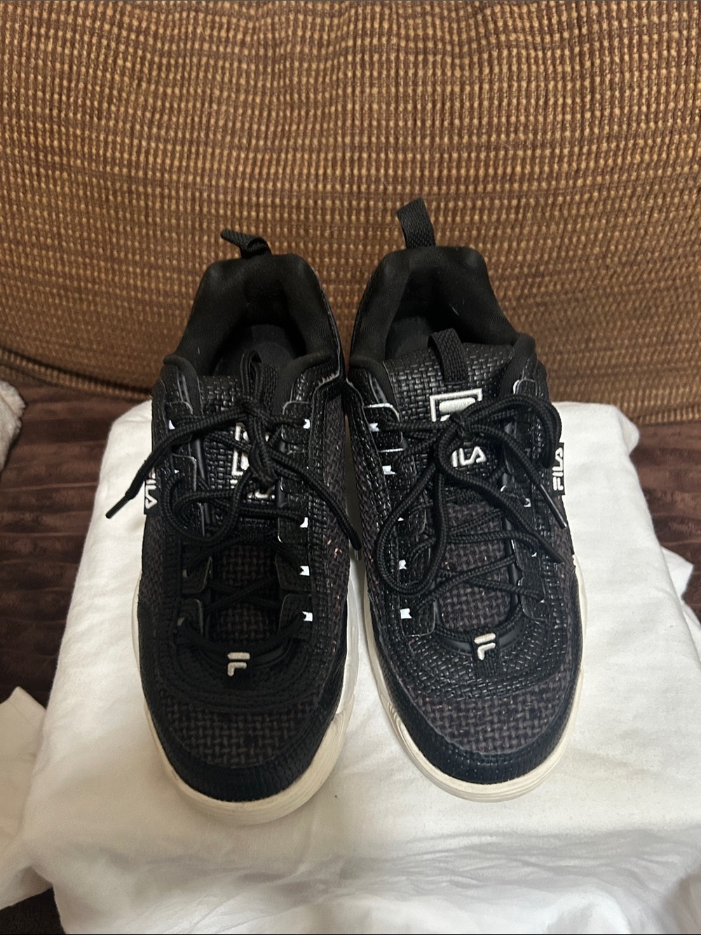 FILA Men's Black Knit Low-Top Sneakers with White Sole